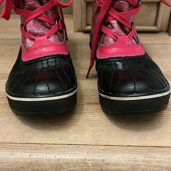 Sorel Tivoli Snowboots Pink Glitter Size 4 Faux Fur Lace Up - Picture 3 of 9